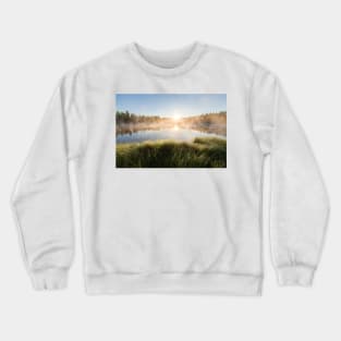 Sunrise at foggy forest lake Crewneck Sweatshirt